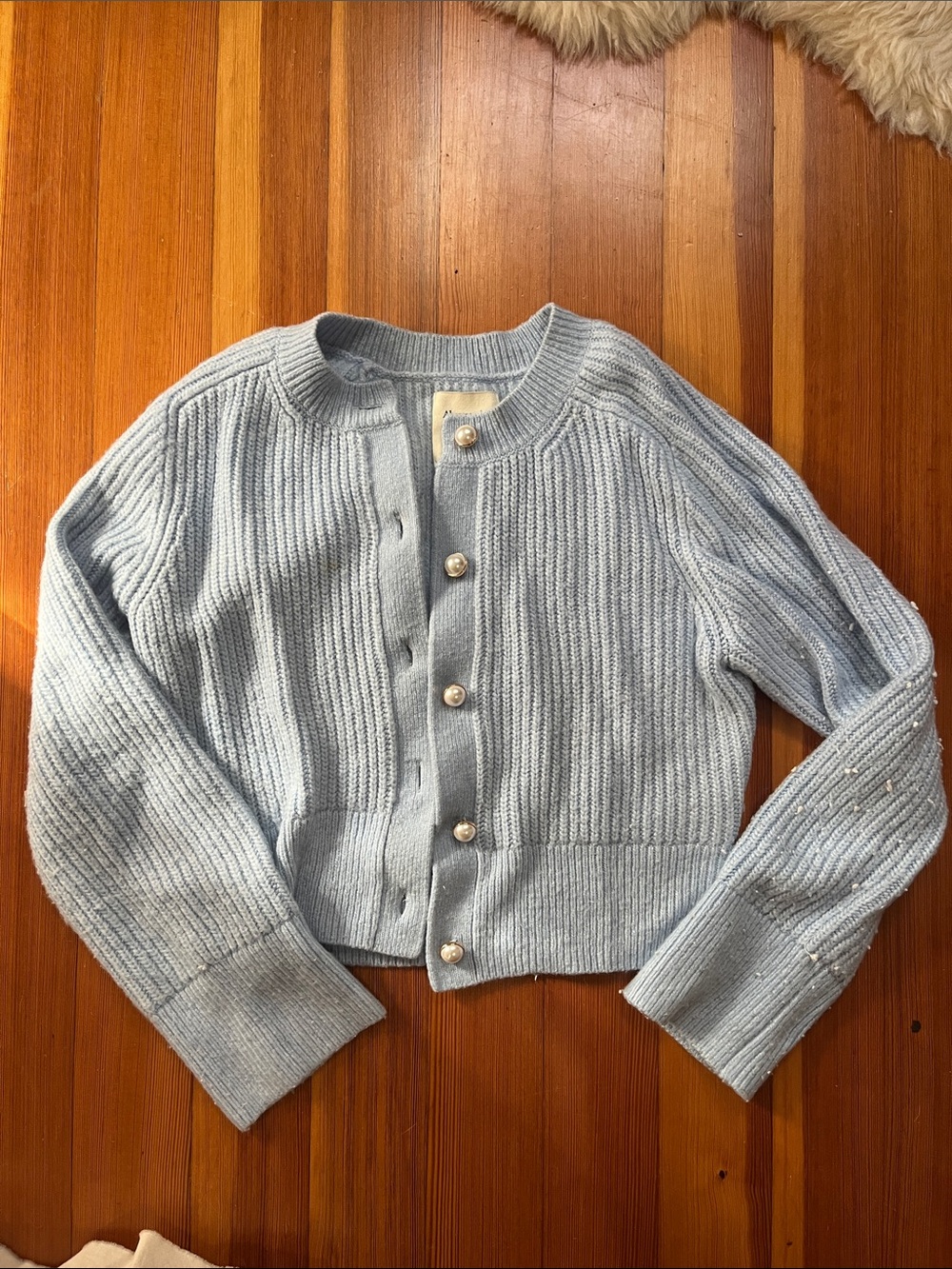 Abercrombie & Fitch Light Blue Pearl-Button Ribbed Cardigan